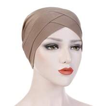 1pc Stretch Forehead Crossed Turban Hat Women Solid Color Hijab Hat Casual Elastic Head Wrap Lightweight Chemo Hat Headscarf Hats Bonnet Hair Bonnet Turban