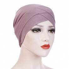 1pc Stretch Forehead Crossed Turban Hat Women Solid Color Hijab Hat Casual Elastic Head Wrap Lightweight Chemo Hat Headscarf Hats Bonnet Hair Bonnet Turban