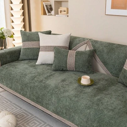 1 Vỏ đệm ghế sofa bốn mùa, Tấm lót ghế bằng vải nhung chống bụi, chống bẩn, Chăn chống trượt đơn giản hiện đại cho ghế sofa, Vỏ bọc chống bụi màu xám, Có thể giặt bằng máy