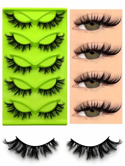 GROINNEYA Cat Eye Lashes 5 Pairs Faux Mink Eyelashes Fox Eye Lashes Winged Lashes Natural Look Wispy Mink Eyelashes Full Strip Lashes Makeup(3DMAO-09)