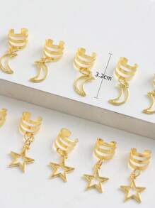 Hair Rings - Mixed Star And Moon Design, 10pcs/Pack Boho - Gold - View 5