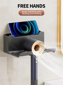1pc Hair Dryer Storage Rack Without Punching, Free Your Hands In The Bathroom - Black - View 5