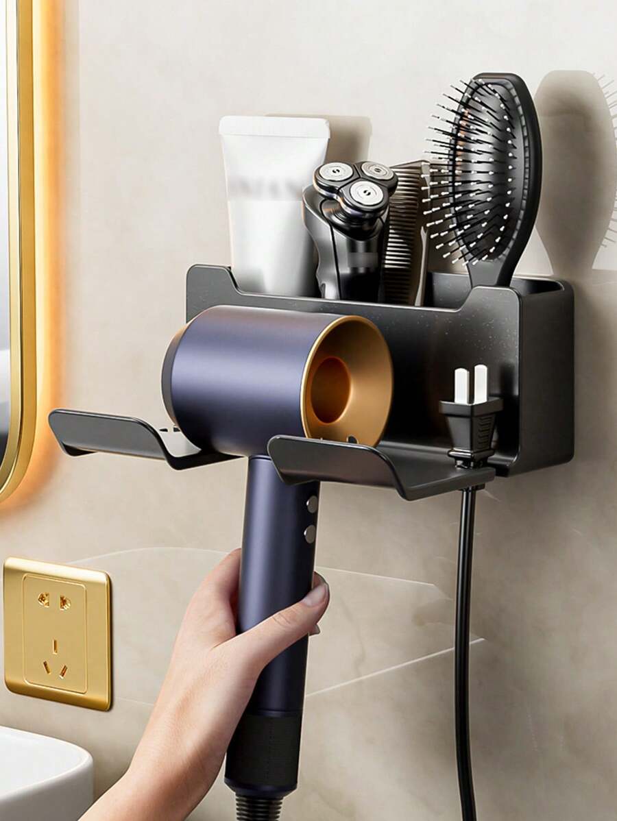 1pc Hair Dryer Storage Rack Without Punching, Free Your Hands In The Bathroom - Black - View 1