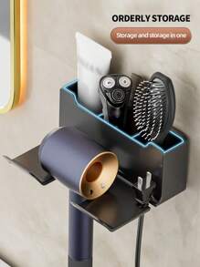 1pc Hair Dryer Storage Rack Without Punching, Free Your Hands In The Bathroom - Black - View 3