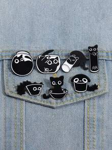 1 件有趣可愛黑貓造型卡通動物胸針,幽默珠寶配件適合男女日常佩戴 - 黑與白 - 查看 1