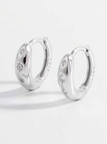 1對時尚方晶鋯石裝飾銀圓耳環適合女士適用於禮品 - 銀色 - 查看 1