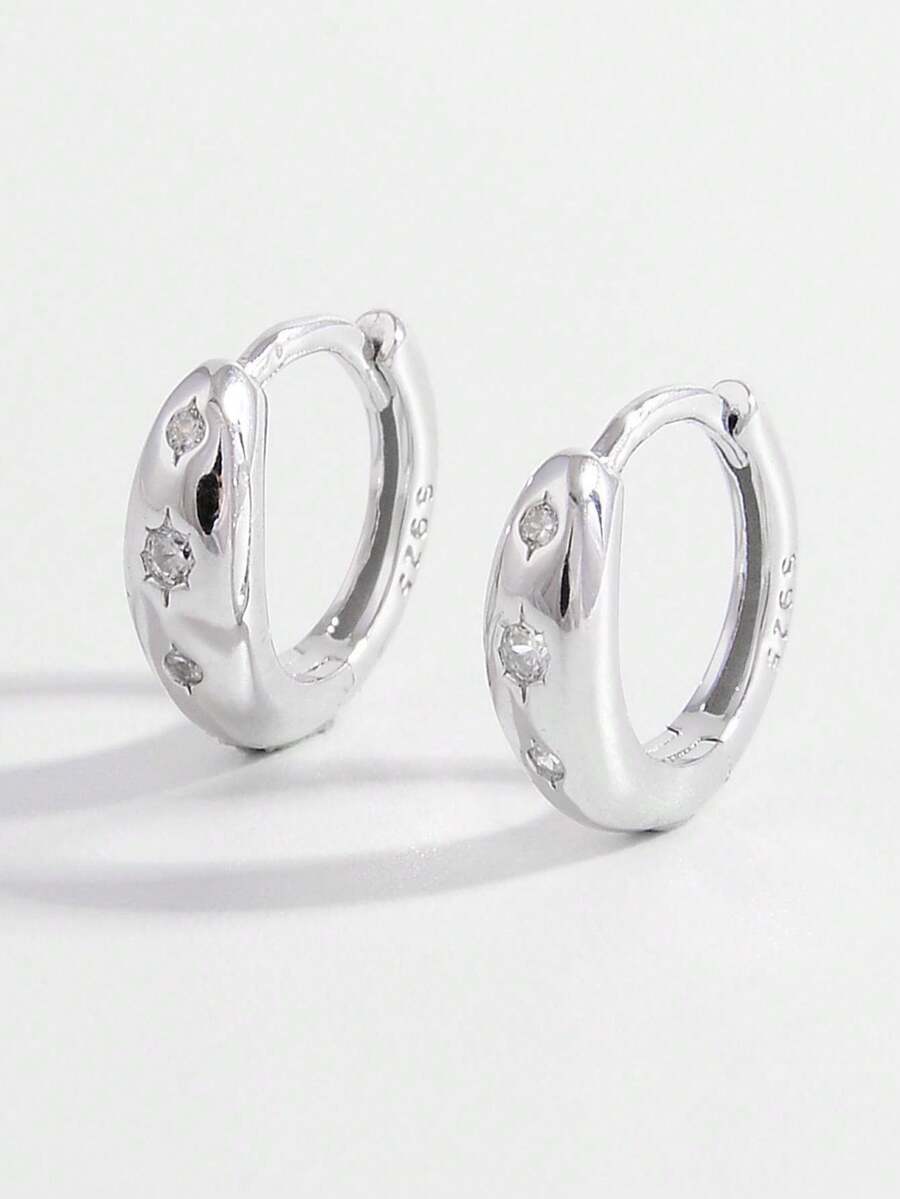 1對時尚方晶鋯石裝飾銀圓耳環適合女士適用於禮品 - 銀色 - 查看 1