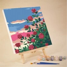 1 套 DIY 数字着色油画风景画，带木框，包括 2 支画笔