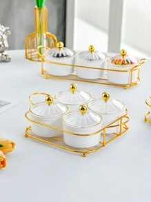 1套，帶蓋和手柄的分隔式食品盤-零食盒子，用於攜帶式點心盤，透明糖果、水果、堅果、零食組織者-最適合聚會和娛樂活動 - 白色 - 查看 5