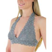 ToBeInStyle Women's Lined Lace Halter Stretch Bralette - 灰色 - 查看 7