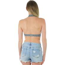 ToBeInStyle Women's Lined Lace Halter Stretch Bralette - 灰色 - 查看 2