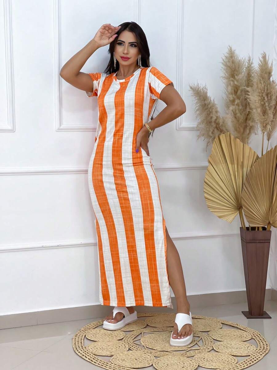 Women Dresses - SỌC CAM - Xem 1