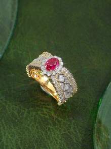 1 chiếc nhẫn đá quý ren sang trọng, nhẫn cocktail đính đá pha lê vàng hai tông màu họa tiết hoa thanh lịch, quà tặng thời trang cho bạn gái, thích hợp để đeo hàng ngày, nhiều màu sắc cho ngày lễ tình nhân - Nhẫn kim cương hai tông màu ren sang trọng - Xem 15