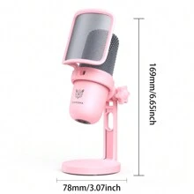 ONIKUMA M630 USB Gaming Microphone Pink Cute Wired Microphone With Rotatable Stand Game Microphone One-Touch Mute  Podcast Microphone For PC Gamer - Pink - View 4