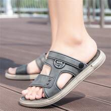 Men's Pu Leather Open Toe Dual-Purpose Slides, Anti-Slip Beach Slippers - Grey - View 6