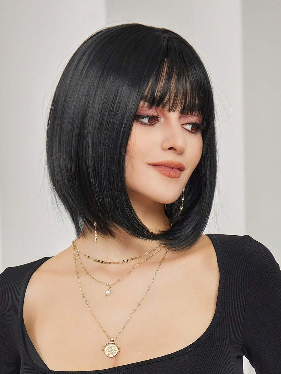 14Inch Synthetic Wig With Bangs Short Bob Wig For Everyday Girls