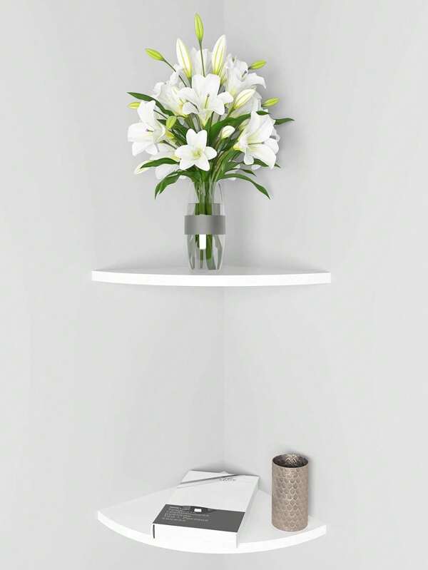 2pcs Corner Floating Shelves White Corner Shelves Wall Mounted Space Saving Corner Wall Shelves Storage Display Shelving For Bathroom Living Room Bedroom