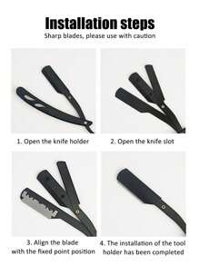 Navaja de afeitar de filo recto profesional con 10 cuchillas, navaja de filo recto premium de hoja única, maquinilla de afeitar manual para hombres, perfilador de bigote y barba, incluye estuche - Negro - Ver 4