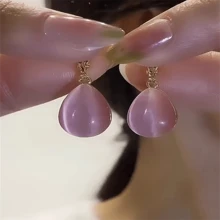 1 对泪滴双面猫眼石耳环，简约设计，别致，轻巧奢华耳环，2024 年新品 - 綠色 - 查看 5