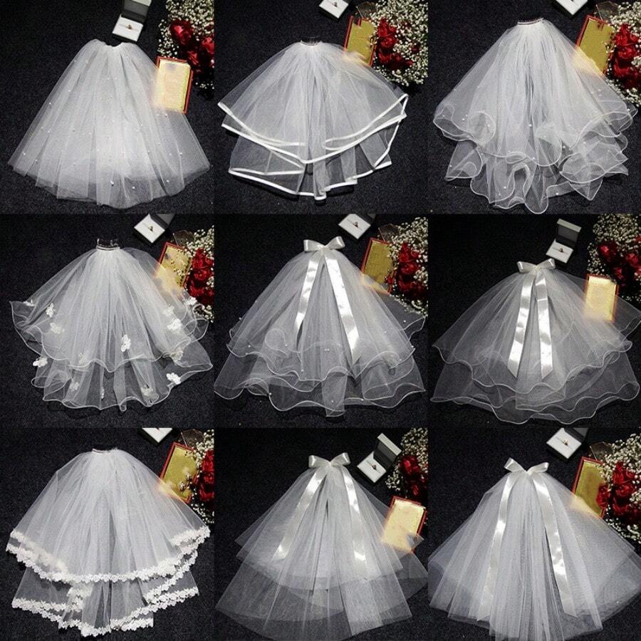 1 pieza Velo con forma de mariposa para foto de boda, estilo Mori para novia - Blanco - Ver 1