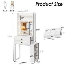 Small Vanity Desk With Mirror,Dresser With 3 Adjustable Lighted  Mirror, Makeup Vanity With Charging Station, Vanity Table With Glass Desktop & 2 Drawers & 4 Open Storage Shelves,White,Spring New Arrivals - trắng - Xem 3