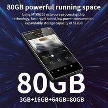 80GB MP3/MP4便攜式播放器，配備WiFi，4.0英寸觸屏數字Walkman音樂播放器，帶FM收音機、語音記錄、電子書和瀏覽器（黑色）8核心 - 黑色 - 查看 3