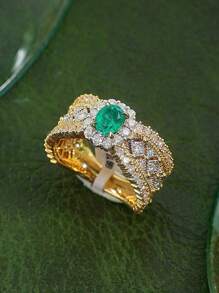 1 chiếc nhẫn đá quý ren sang trọng, nhẫn cocktail đính đá pha lê vàng hai tông màu họa tiết hoa thanh lịch, quà tặng thời trang cho bạn gái, thích hợp để đeo hàng ngày, nhiều màu sắc cho ngày lễ tình nhân - Nhẫn kim cương hai tông màu ren sang trọng - Xem 14