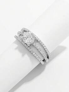 1 Bộ Nhẫn Đá Chính Tròn Zirconia Nhân Tạo Bằng Bạc 925 Cổ Điển, Tuyệt Đẹp, Thanh Lịch Và Phong Cách Với Đá Nửa Vòng Tròn Một Lớp Bộ Nhẫn Cho Nữ, Thích Hợp Để Hẹn Hò, Dự Tiệc Và Đeo Hàng Ngày, Thể Hiện Sự Thanh Lịch Tốt Và Làm Một Món Quà Lý Tưởng Trang Sức Cô Dâu Cưới Đính Hôn - Bạc - Xem 1