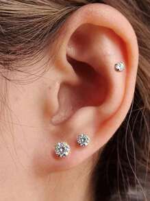 3pcs Bông tai stud Đối với phụ nữ , Sáng bóng Khối Zirconia  Mạ vàng 18K Thép không gỉ Hoa tai Đối với Xoắn ốc Hạt tai Xuyên - Vàng - Xem 5