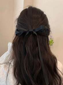 3个装女士时尚优雅蝴蝶结发夹，配24厘米长丝带，黑色/粉色/白色可选，适合日常佩戴和节日装饰。可爱爪夹发夹，发卡，学生用品，大学用品，粉色发夹，蝴蝶结，发饰，头部饰品，情人节饰品，女士发饰，发夹 - 彩色 - 查看 4