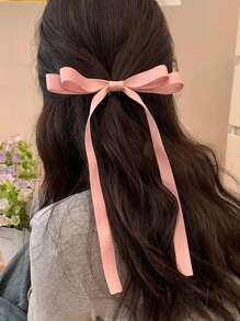 3个装女士时尚优雅蝴蝶结发夹，配24厘米长丝带，黑色/粉色/白色可选，适合日常佩戴和节日装饰。可爱爪夹发夹，发卡，学生用品，大学用品，粉色发夹，蝴蝶结，发饰，头部饰品，情人节饰品，女士发饰，发夹 - 彩色 - 查看 5