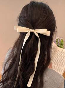 3个装女士时尚优雅蝴蝶结发夹，配24厘米长丝带，黑色/粉色/白色可选，适合日常佩戴和节日装饰。可爱爪夹发夹，发卡，学生用品，大学用品，粉色发夹，蝴蝶结，发饰，头部饰品，情人节饰品，女士发饰，发夹 - 彩色 - 查看 3