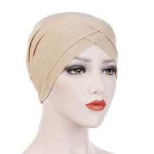 1pc Stretch Forehead Crossed Turban Hat Women Solid Color Hijab Hat Casual Elastic Head Wrap Lightweight Chemo Hat Headscarf Hats Bonnet Hair Bonnet Turban