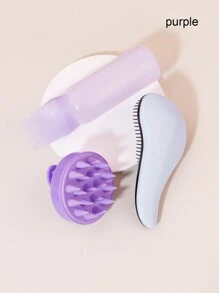 3pcs Hair Care Set Including Root Comb, Applicator Bottle, Hair Brush, Soft Silicone Scalp Brush, Head Spa Massager, Perfect For Home Salon And Gift Giving. - Pink - View 6
