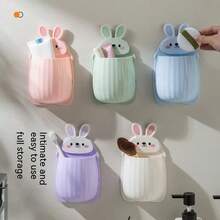 1 Stück wandmontiertes Hasen Design Organisationsregal für Zahnbürsten Aufbewahrung, Ablauf & multifunktionale Badezimmer Aufbewahrung ohne Bohren