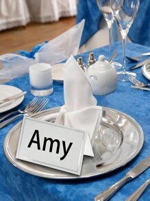 婚宴餐桌用的婚禮名字卡,金銀箔印刷桌卡,適用於宴會、活動和預留座位,金箔圓點商務卡 - 銀色邊框 - 查看 9
