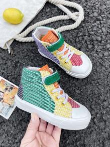 Weiße Baby-leinwand-schuhe, Mittel-hohe Sneaker Für Kinder, Frühling/herbst, Koreanischer Stil, Minimalistisch, Modisch, Lässige Freizeitschuhe Mit Schnürsenkel, Klassisch, Vielseitig, Skateboard-schuhe - Grün - Übersicht 4