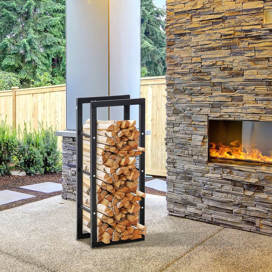 HOMCOM Firewood Racks - الأسود - مشاهدة 1