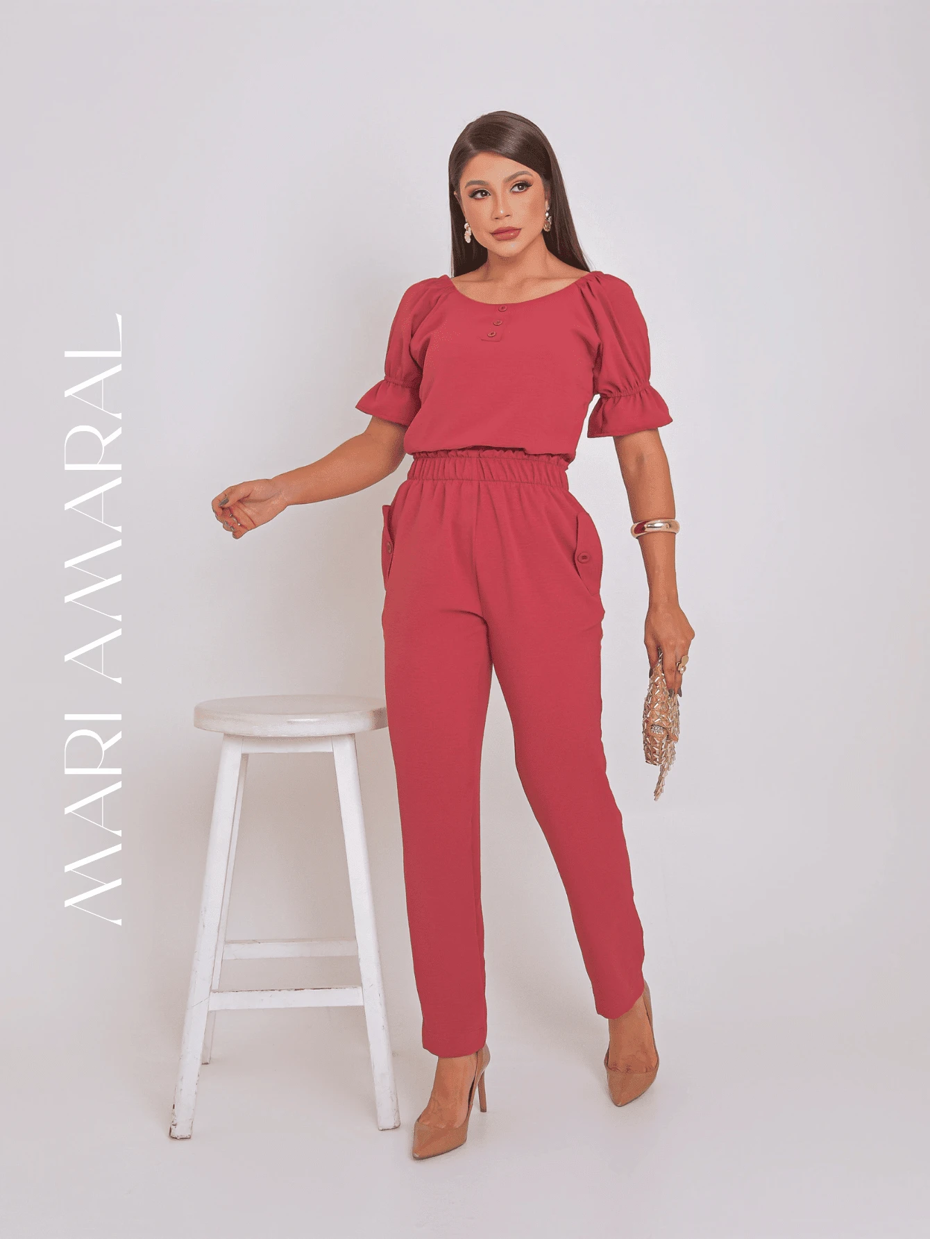 Women Two-Piece Outfits - 珊瑚粉 - 查看 1