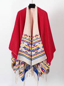 1pc Women Geometric Tassel Scarf With Slit, Versatile Wrap Shawl For Photo Shoot, Spring And Summer - Multicolor - View 2