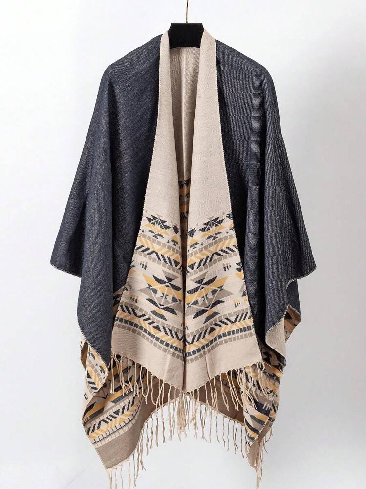 1pc Women Geometric Tassel Scarf With Slit, Versatile Wrap Shawl For Photo Shoot, Spring And Summer - Multicolor - View 7