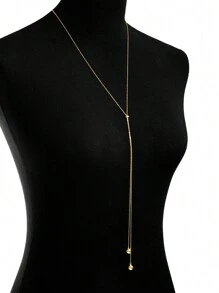 SYMFNY 1pc 925 Sterling Silver Minimalist Round Bead Pendant Adjustable Tassel Hanging Multi-Way Long Necklace Sweater Chain Or Back Chain - Yellow Gold - View 3