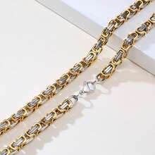 1pc 6mm Wide Men's Stainless Steel Byzantine Chain Necklace - Multicolor - View 3