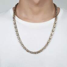 1pc 6mm Wide Men's Stainless Steel Byzantine Chain Necklace - Multicolor - View 1