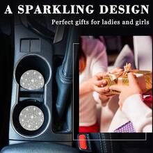 2pcs Cute Bling Car Cup Holder Coaster Mat With Rhinestone For Women Girl Universal Anti Slip Automotive Interior Accessories - Silver - View 7