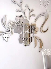 1 bộ Màu bạc Mô hình hoa Gương Dán tường ( 60*40CM ) - Bạc - Xem 4