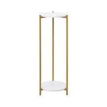 Tall Table With 2 Tiers, Round End Table Sofa Side Table, 90cm Plant Stand Indoor Plant Holder, With Marble Texture - White - View 1