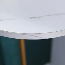 Tall Table With 2 Tiers, Round End Table Sofa Side Table, 90cm Plant Stand Indoor Plant Holder, With Marble Texture - White - View 5