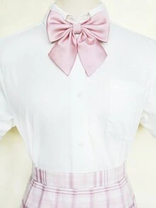 POOTINGBEAR 1pc Ladies' Pink Preppy Style Bow Tie, Suitable For Daily Decoration - Pink - View 2