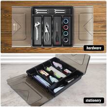 Cutlery Trays With Lids, Plastic Drawer Organiser Utensil Organiser For Kitchen Drawers, Adjustable Silverware Organiser Flatware Tray Drawer Insert For Knives, Garage Tools - Black - View 6